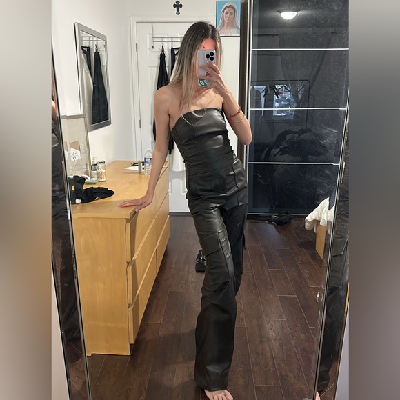 ZARA 🤎 BROWN FAUX LEATHER JUMPSUIT - Picture 2 of 6